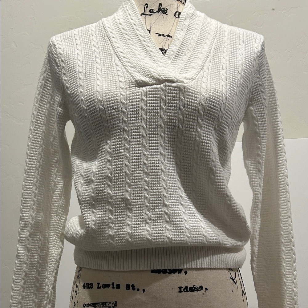 JEANNE PIERRE White V-Neck Sweater